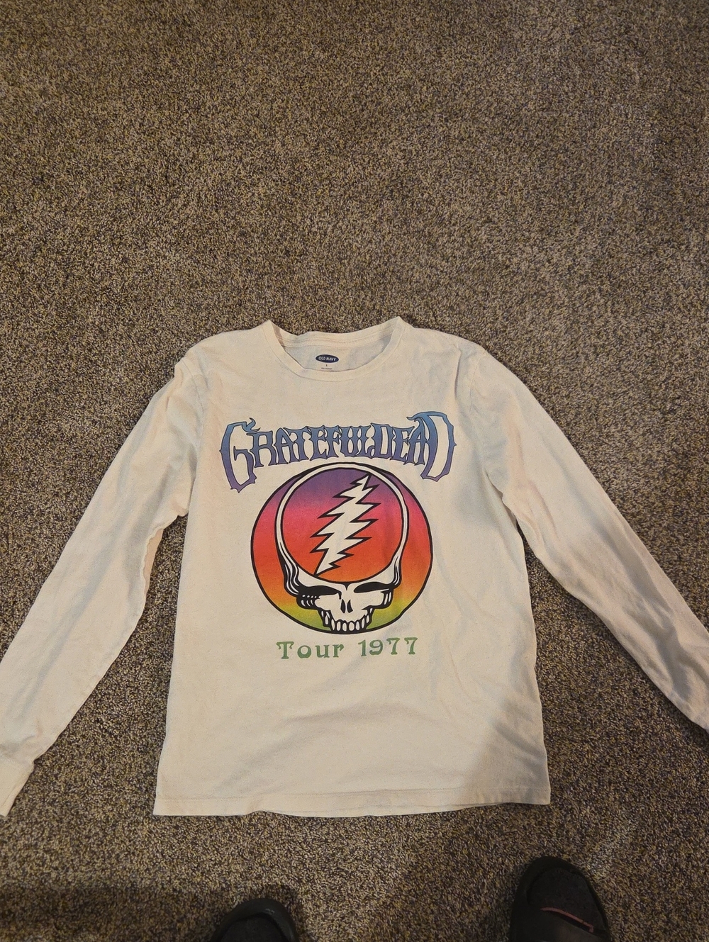 Grateful Dead Cream Gender Neutral Long Sleeve Tee with Rainbow Steal Your Face
